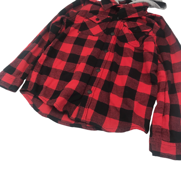 F&F 5 years red and black checked hooded shirt
