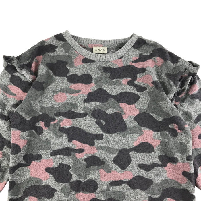 F&F 8 years grey and pink camo pattern jumper