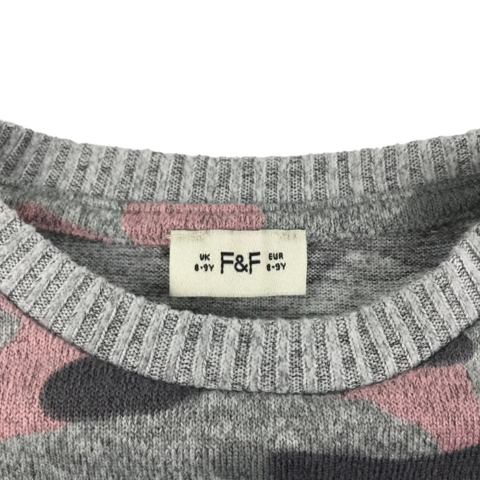 F&F 8 years grey and pink camo pattern jumper