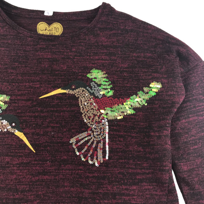 F&F 9 years dark burgundy sequin humming birds jumper