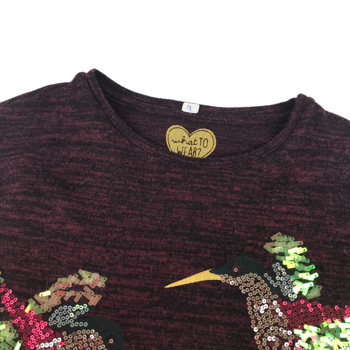 F&F 9 years dark burgundy sequin humming birds jumper