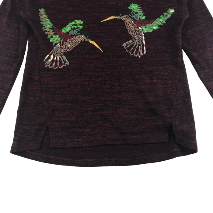 F&F 9 years dark burgundy sequin humming birds jumper