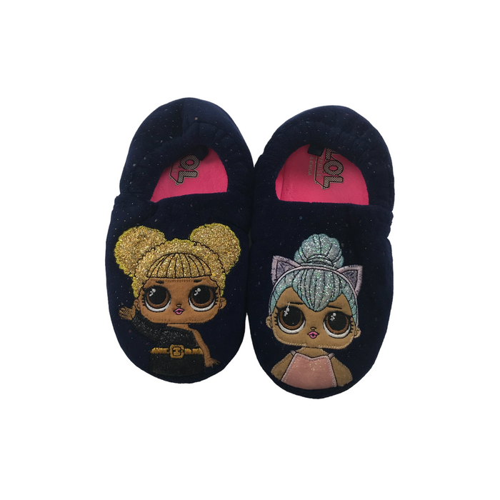 F&F size UK 12 (jr) navy LOL slippers