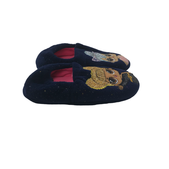 F&F size UK 12 (jr) navy LOL slippers