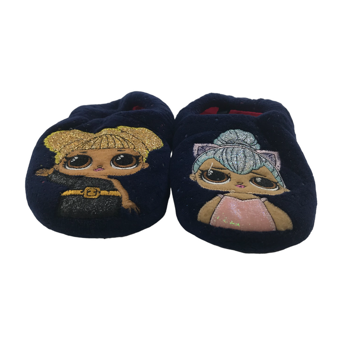F&F size UK 12 (jr) navy LOL slippers