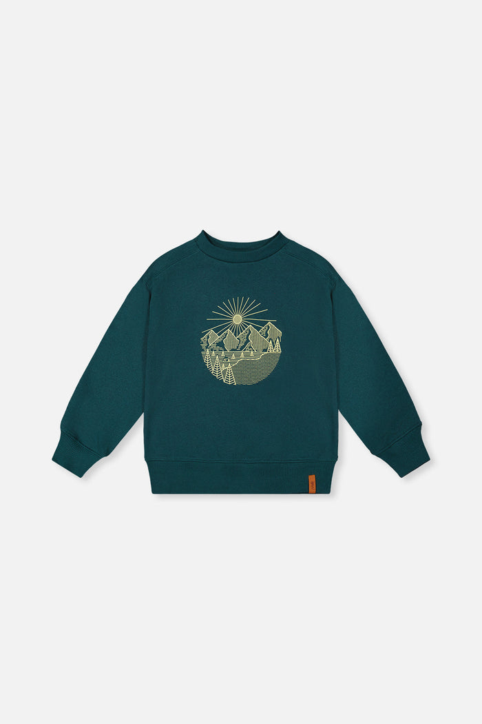Deux par Deux boys' green forest fleece sweatshirt, front view