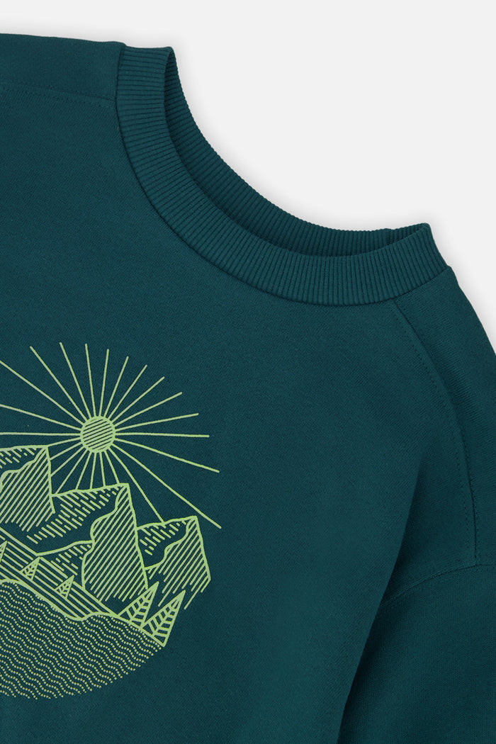 Deux par Deux boys' green fleece crewneck sweatshirt, view 3