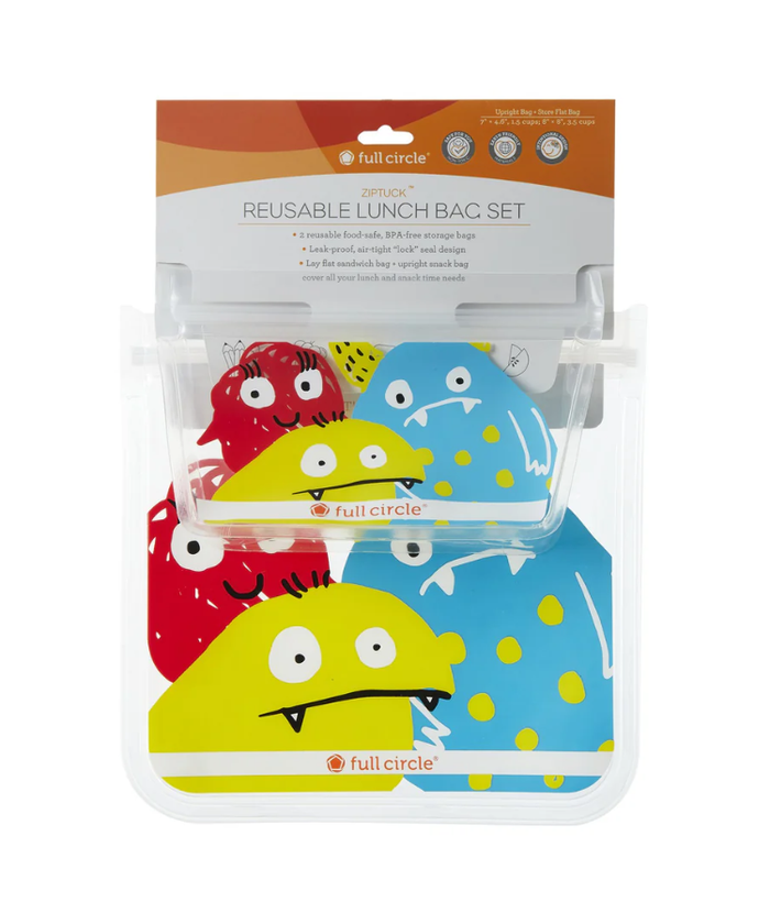Full Circle Ziptuck Kids Reusable Lunch Bags, Monster