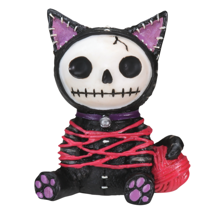 Furrybones - Black Mao-Mao Tangled Up Skull Purple Cat Figurine Y7873