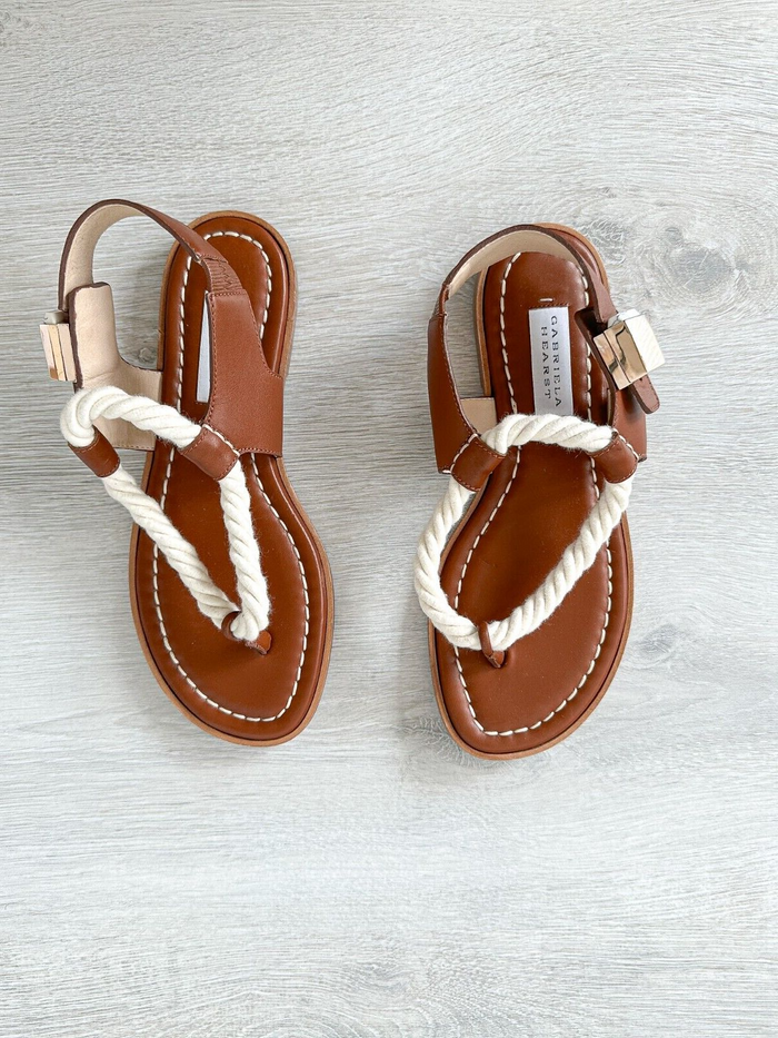 Gabriela Hearst Zephyr Rope Strap Brown Leather Thong Sandals - House Of Huntington