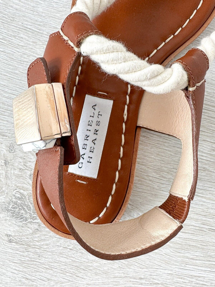 Gabriela Hearst Zephyr Rope Strap Brown Leather Thong Sandals - House Of Huntington