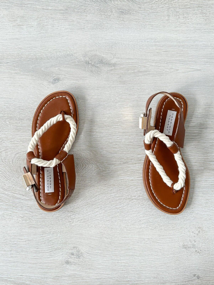 Gabriela Hearst Zephyr Rope Strap Brown Leather Thong Sandals - House Of Huntington