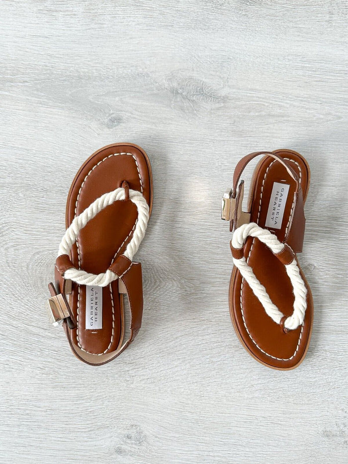 Gabriela Hearst Zephyr Rope Strap Brown Leather Thong Sandals - House Of Huntington