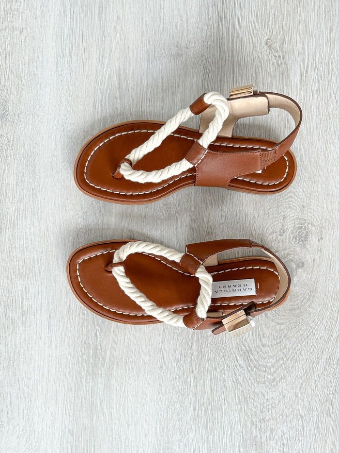 Gabriela Hearst Zephyr Rope Strap Brown Leather Thong Sandals - House Of Huntington