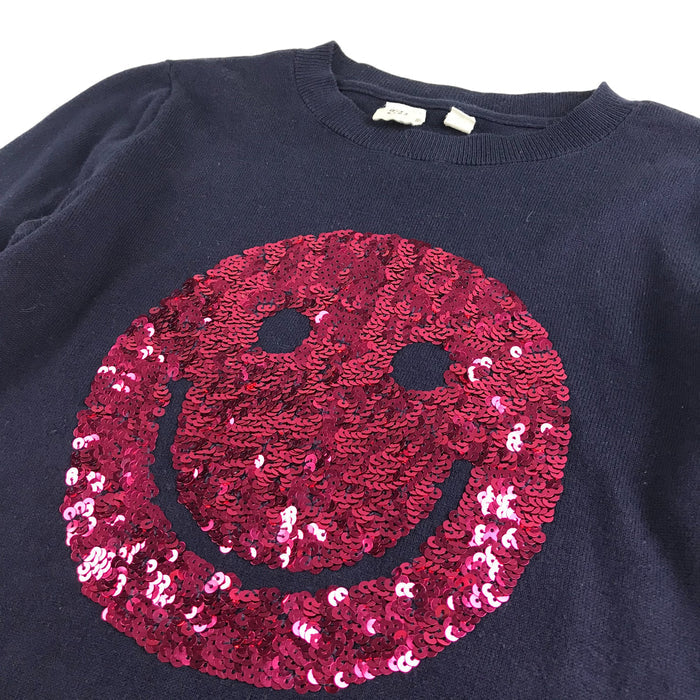 GAP 12-13 years navy pink sequin smiley face cotton jumper