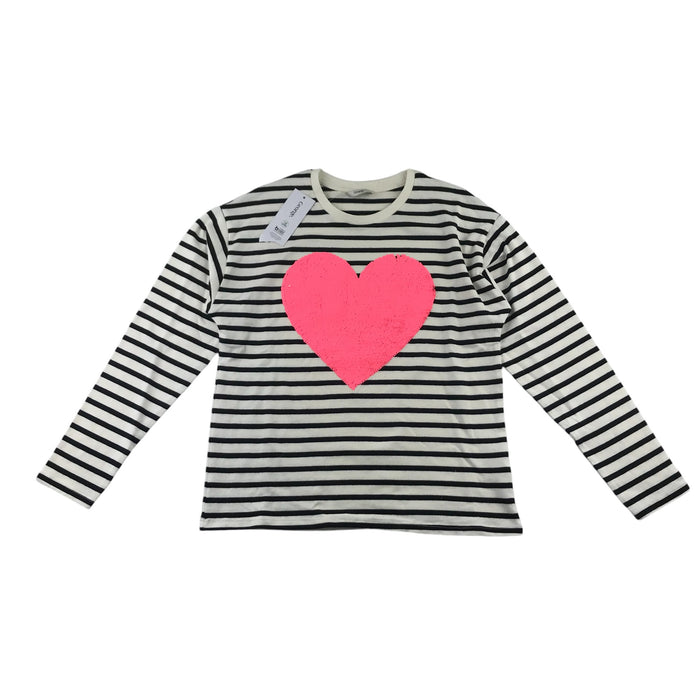 George 12-13 years white and black striped sequin heart cotton jumper
