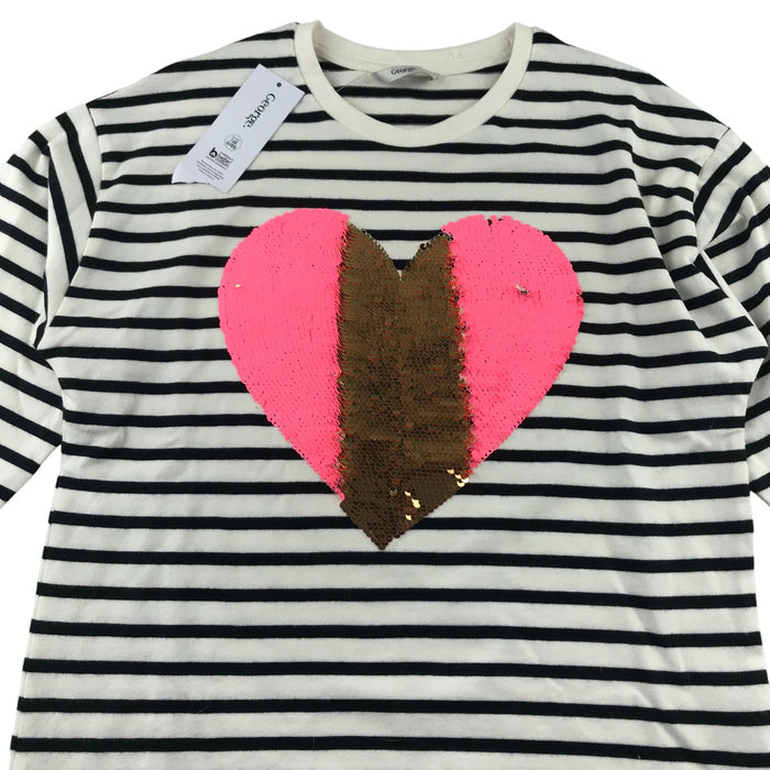 George 12-13 years white and black striped sequin heart cotton jumper
