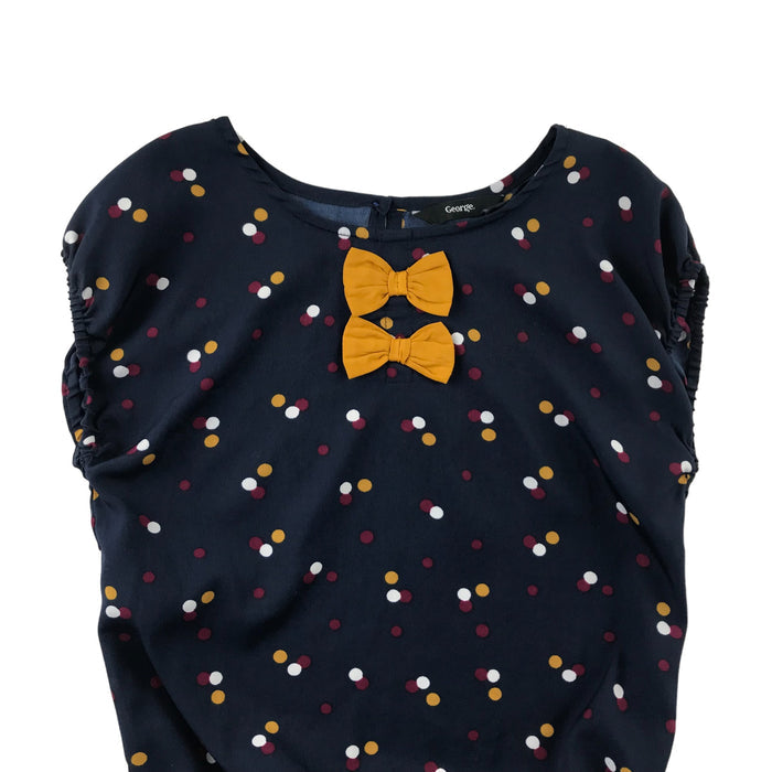 George 8-9 years navy multicoloured polka dot bow tie blouse