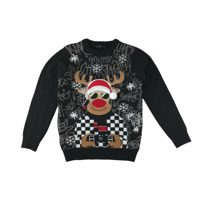 George festive jumper 9-10 years black gamer Rudolph