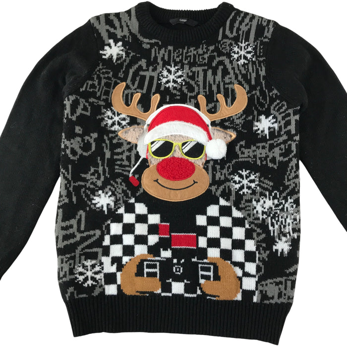 George festive jumper 9-10 years black gamer Rudolph