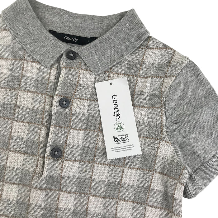 George polo shirt grey check pattern knitted cotton