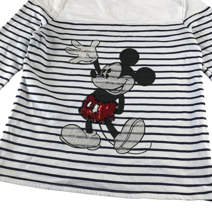 George women's S white with black striped sequin mikey mouse cotton sweater