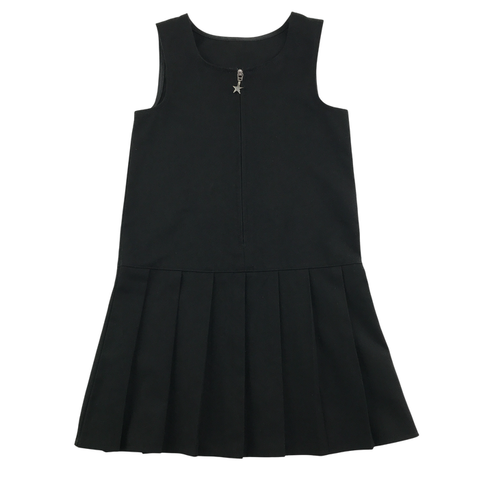 Girls black A-line with zipper school pinafore