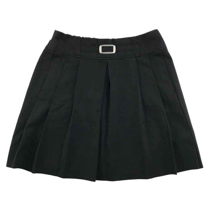 Girls black buckle detail pleated adjustable waist school skirt
