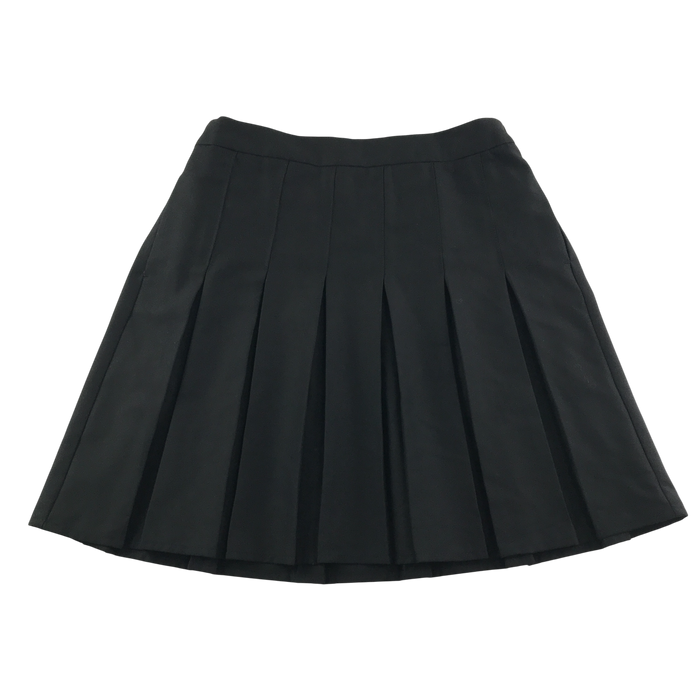 Girls black thin adjustable waist band pleated school skirt
