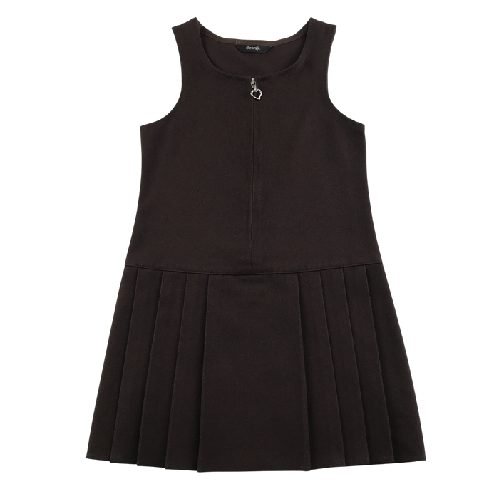 Girls brown A-line with zipper school pinafore