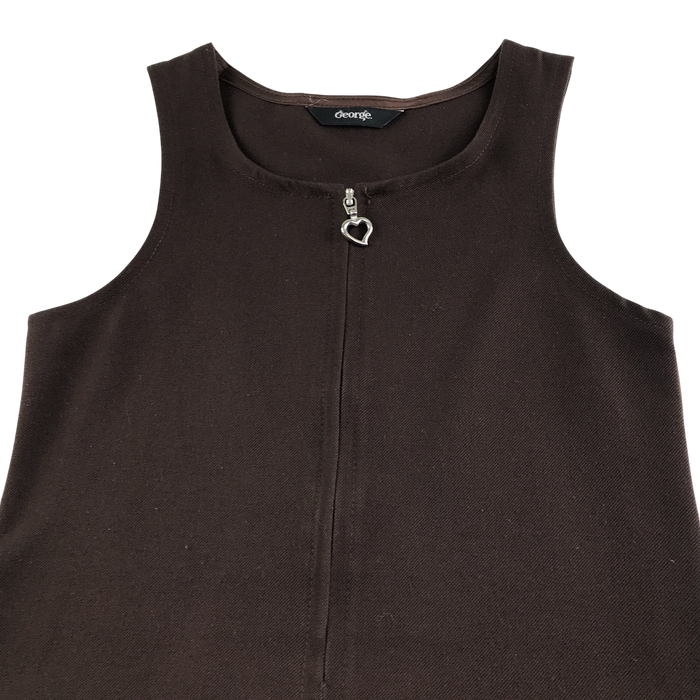Girls brown A-line with zipper school pinafore