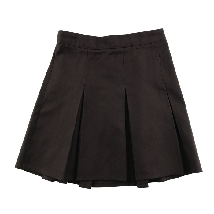 Girls brown thin adjustable waistband pleated school skirt