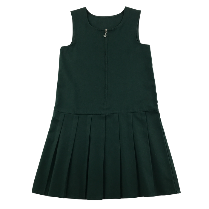 Girls green A-line with zipper school pinafore
