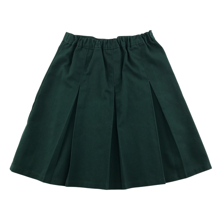 Girls green thin adjustable waistband pleated school skirt