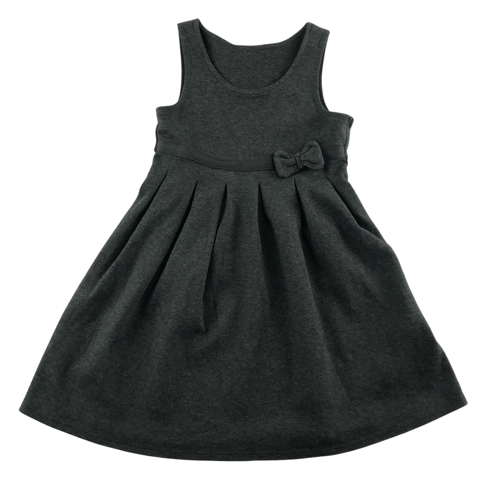 Girls grey jersey bow detail school pinafore