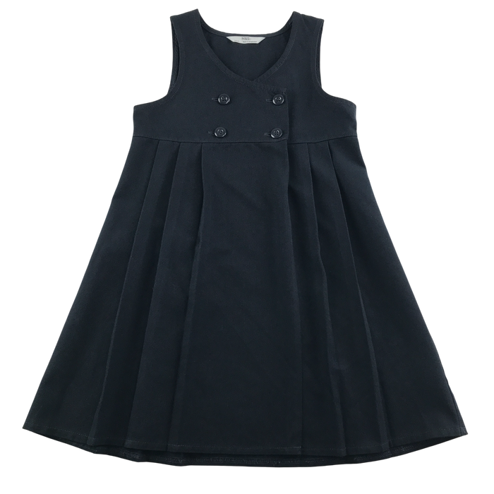 Girls navy double breasted school pinafore