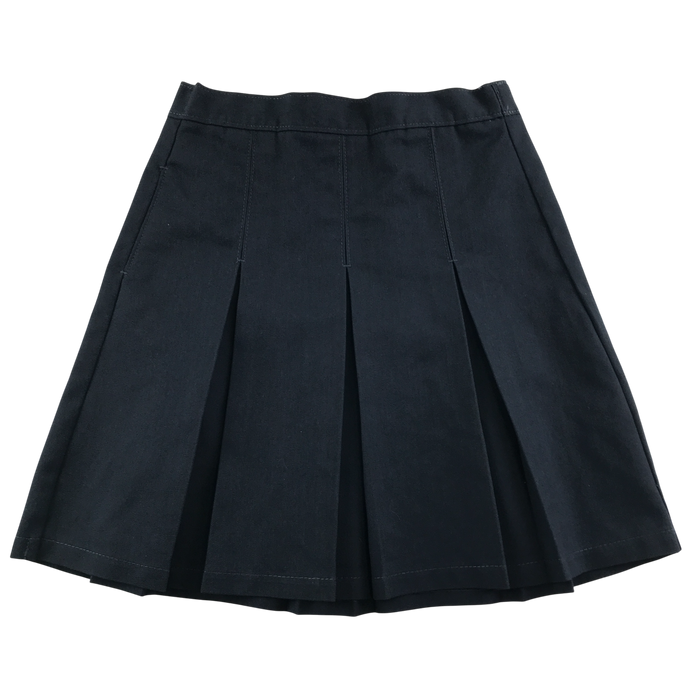 Girls navy thin adjustable waistband pleated school skirt