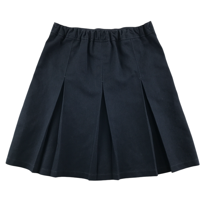Girls navy thin adjustable waistband pleated school skirt