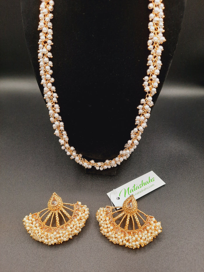 Golden half chrysanthemum gajra beats earrings with heavy beads necklace - NATASHAHS
