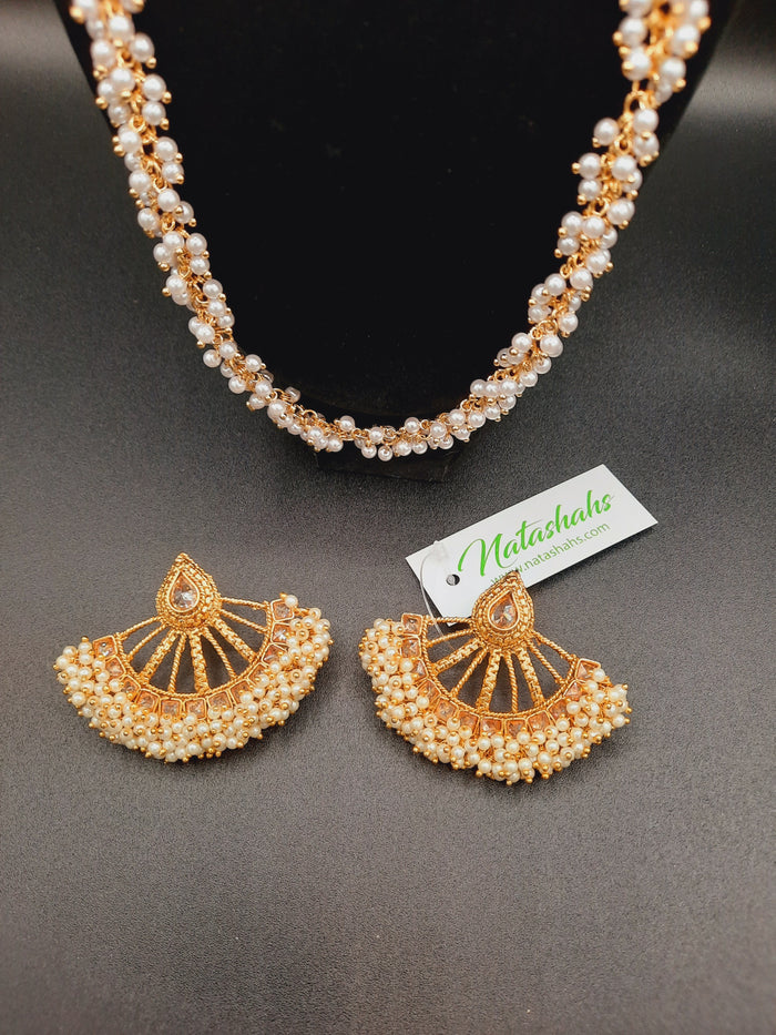 Golden half chrysanthemum gajra beats earrings with heavy beads necklace - NATASHAHS