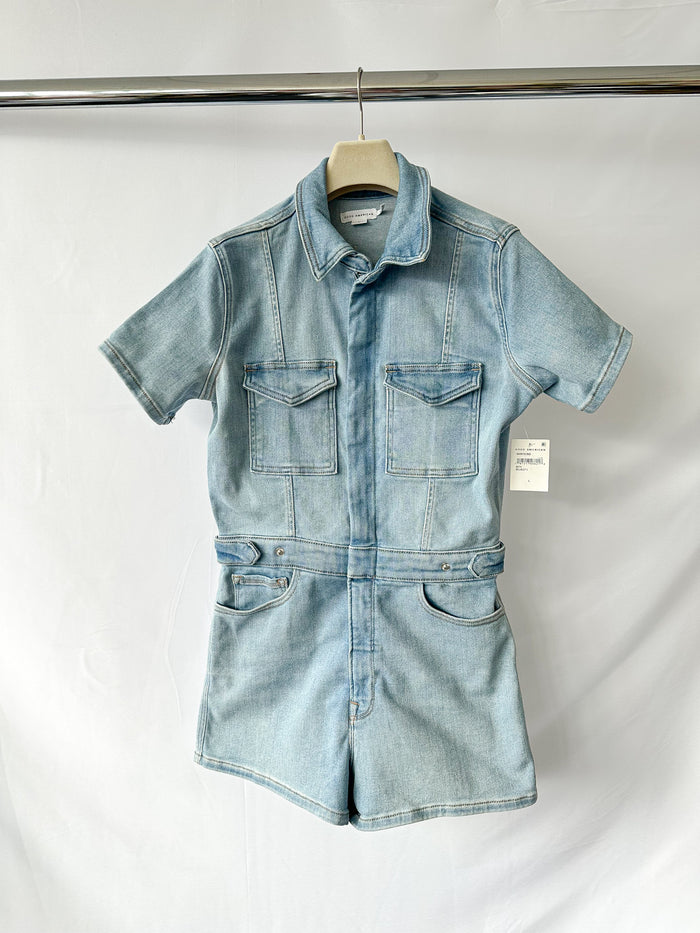 Good American Light Blue Denim Fit For Success Short Jumpsuit