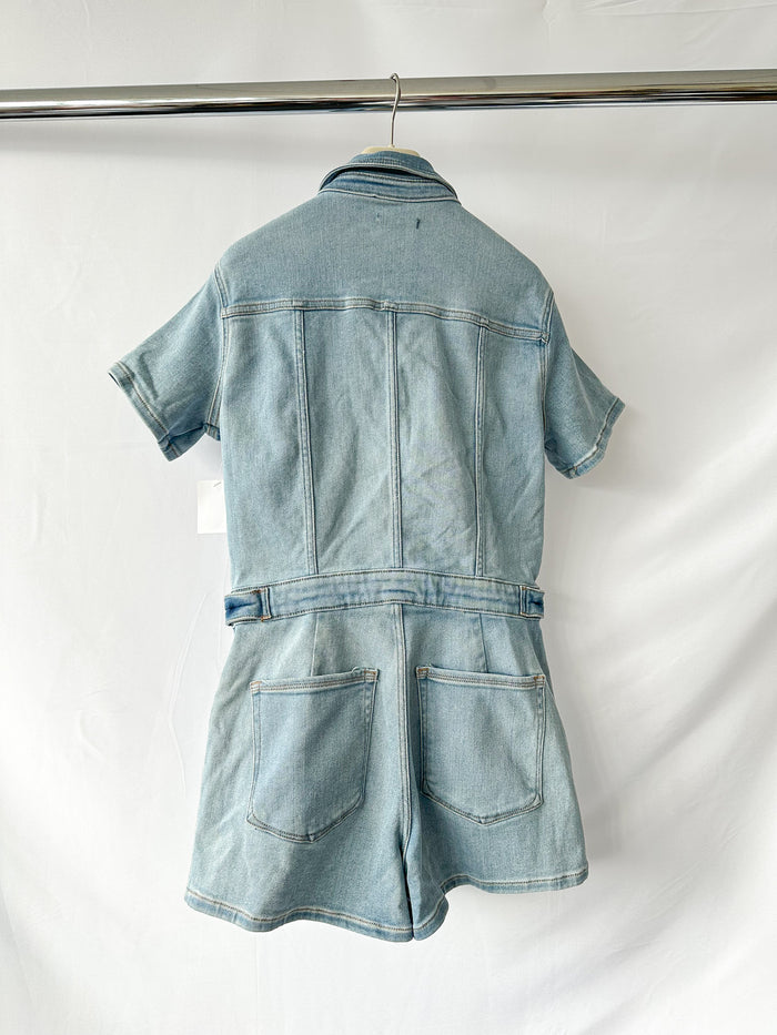 Good American Light Blue Denim Fit For Success Short Jumpsuit