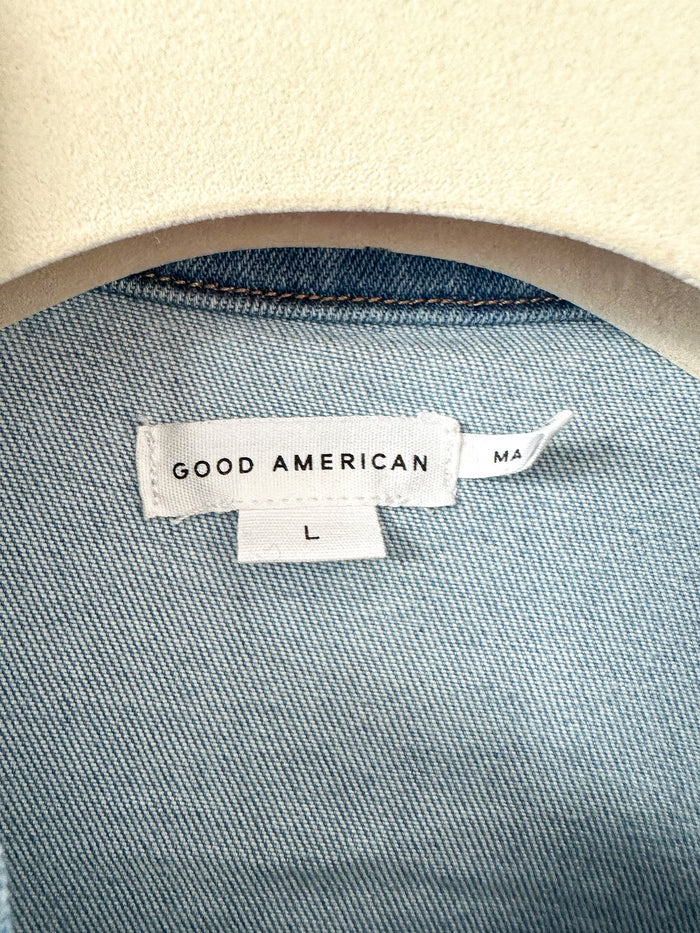 Good American Light Blue Denim Fit For Success Short Jumpsuit