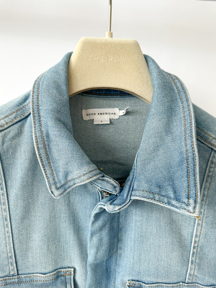 Good American Light Blue Denim Fit For Success Short Jumpsuit