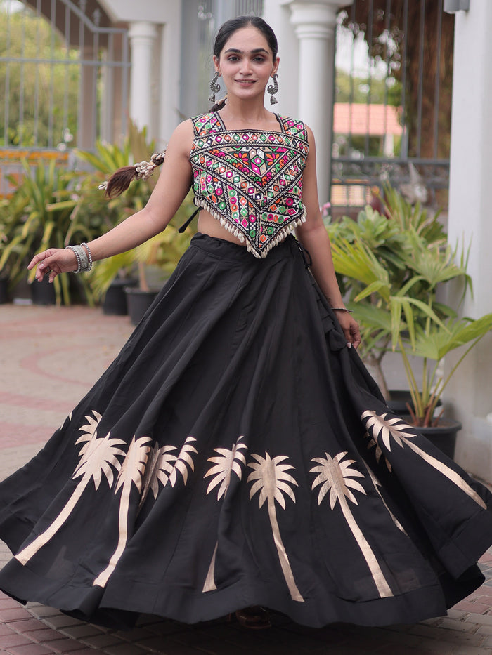 Gorgeous Black Gota Work Silk Navratri Wear Lehenga Choli