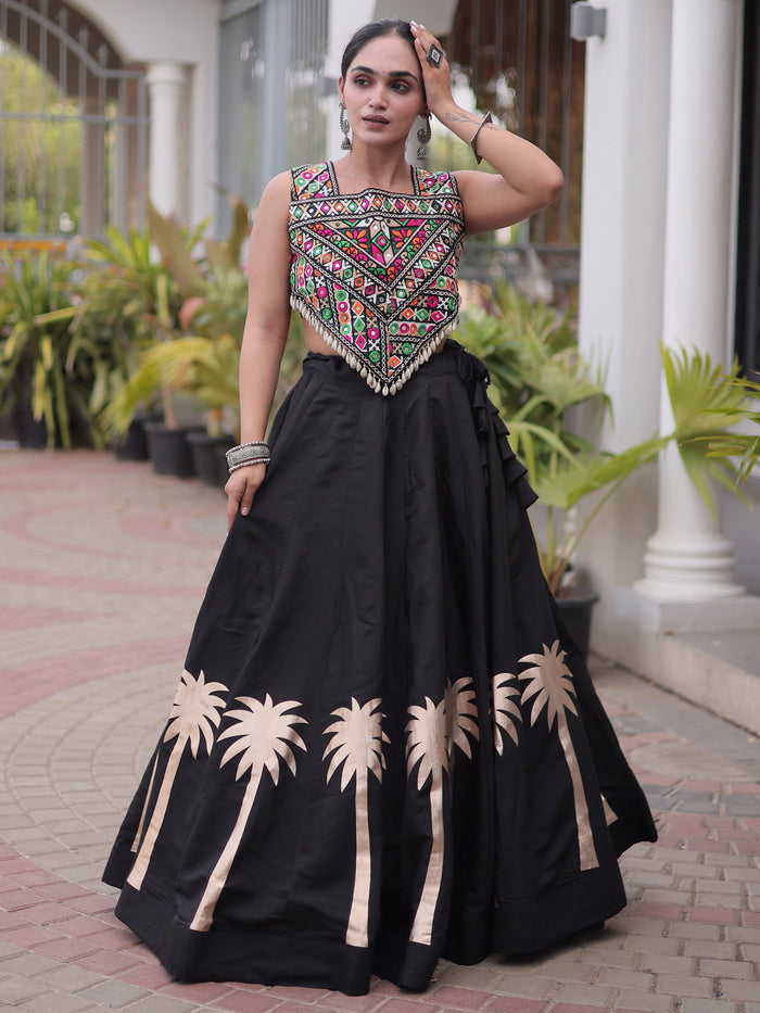 Gorgeous Black Gota Work Silk Navratri Wear Lehenga Choli