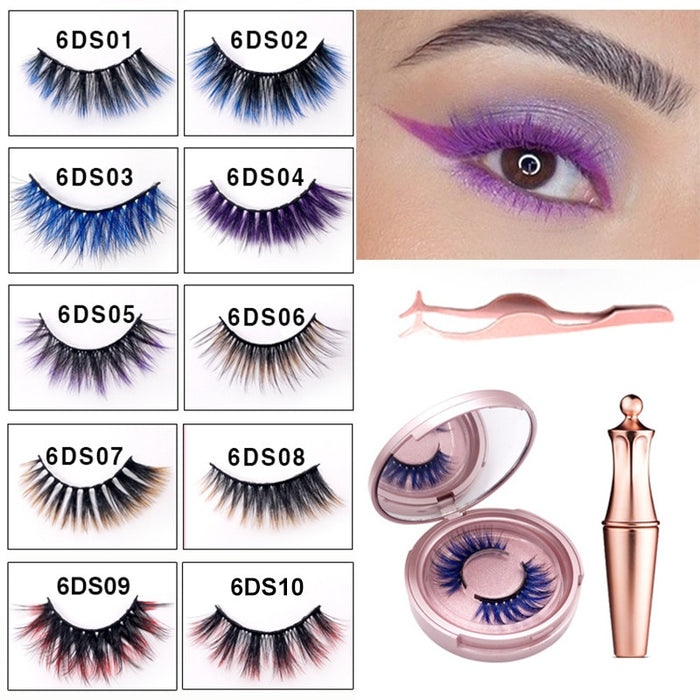Gorgeous Coloured Magnetic 3D False Eyelashes -  Waterproof With Eyeliner/Tweezers