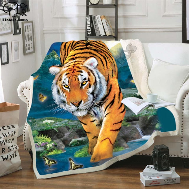 Gorgeous Tiger 3D Printed Plush Fleece Sherpa Blankets