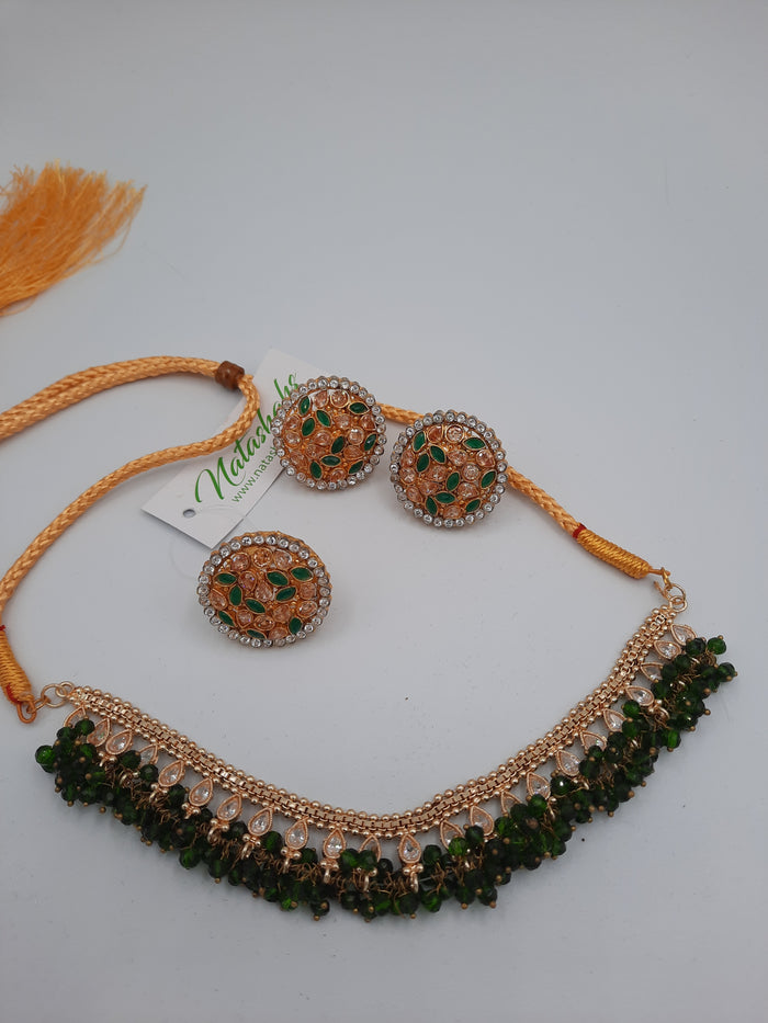 GREEN BOLD STYLE FULL MOON EARRINGS WITH NECKLACE AND RING - NATASHAHS