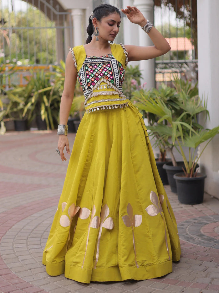 Green Embroidered Silk Navratri Wear Lehenga Choli